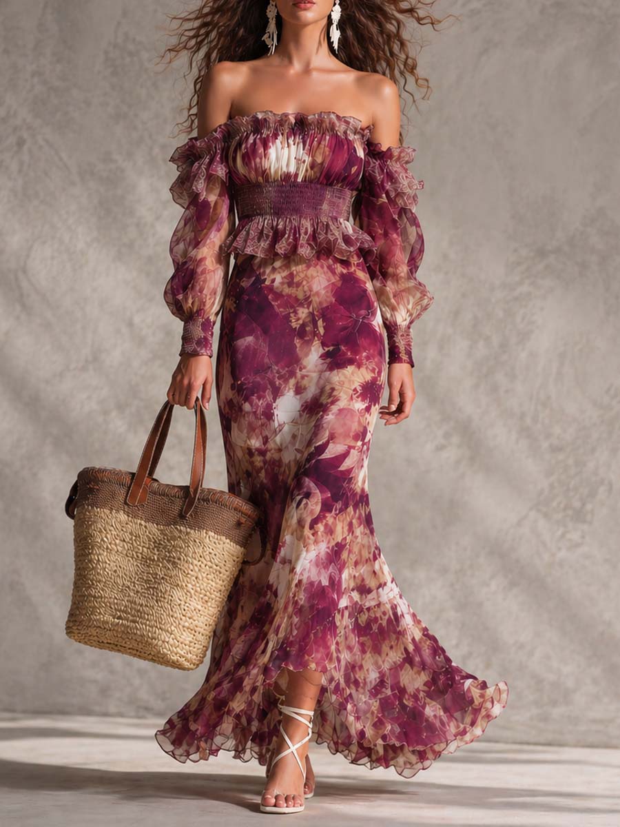 Camille | Floral Off-Shoulder Chiffon Maxi Dress