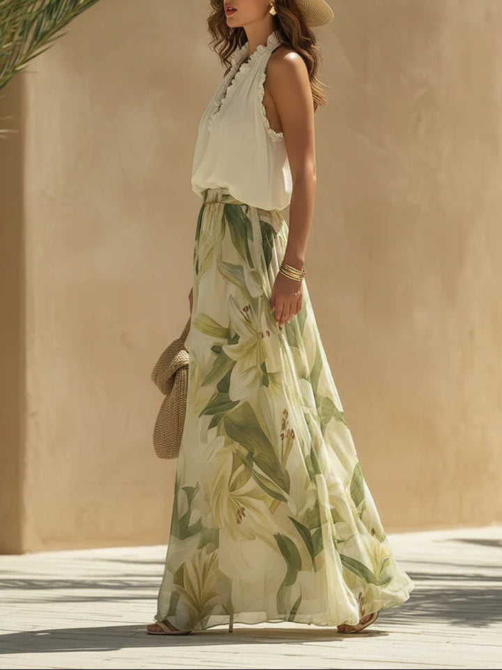 Alessandra™ | Chiffon Ruffle Top Print Trouser Set