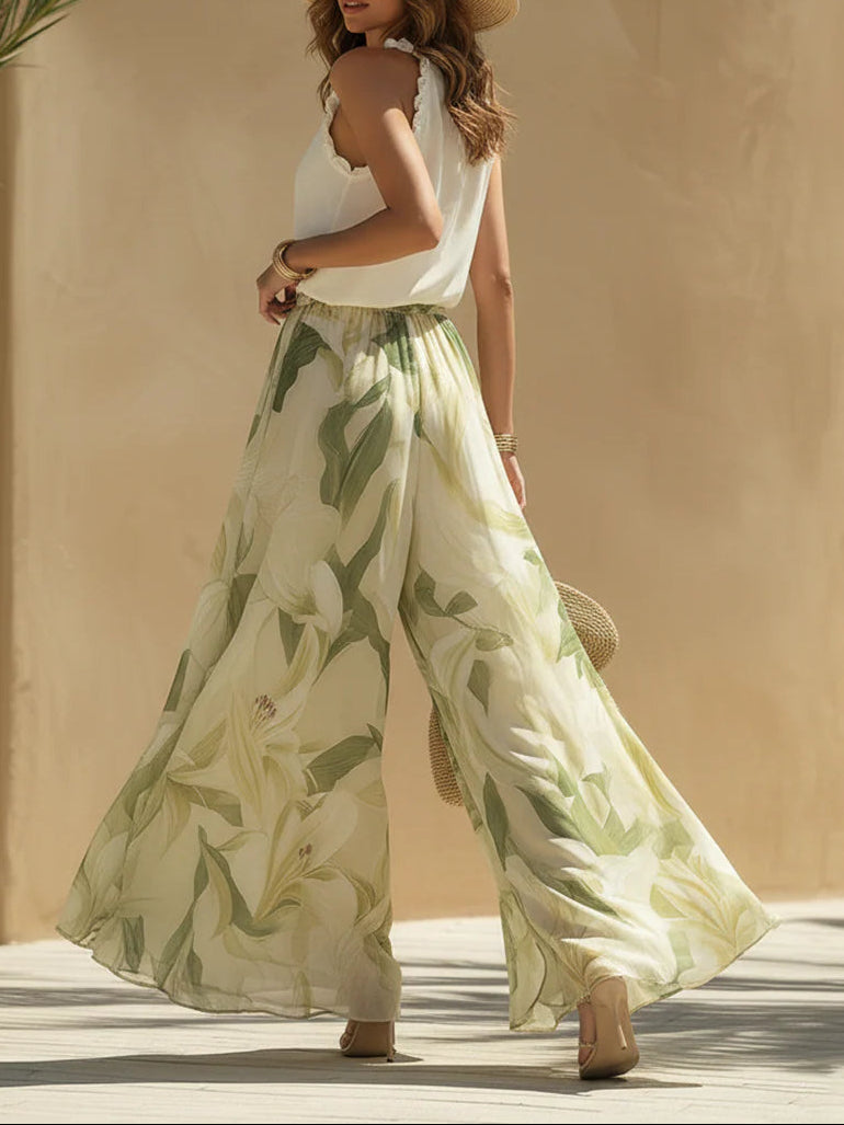 Alessandra™ | Chiffon Ruffle Top Print Trouser Set