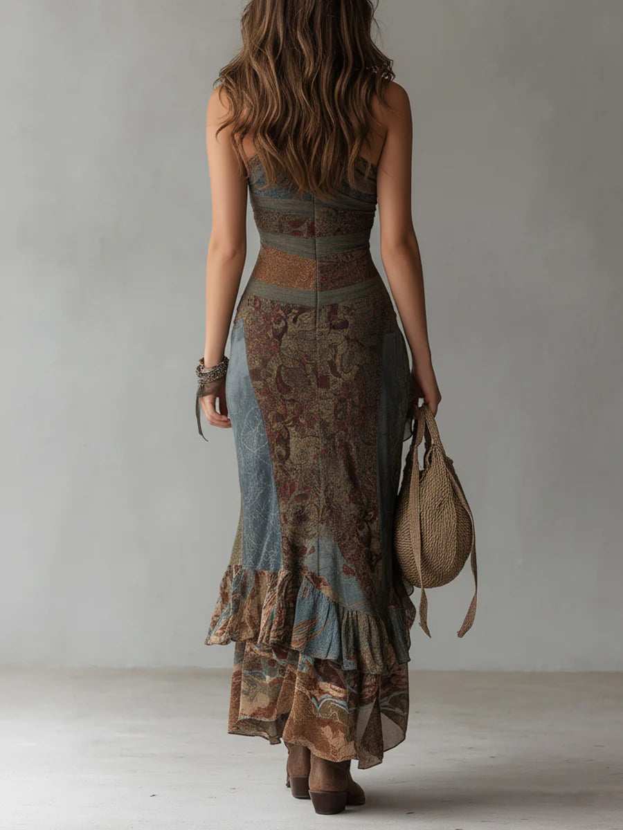 Karen™ | Ethnic One-Shoulder Slit Maxi Dress