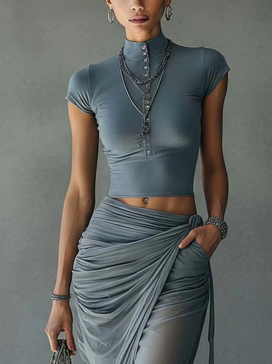 Noor™ | Cropped Tee & Sheer Draped Skirt Set