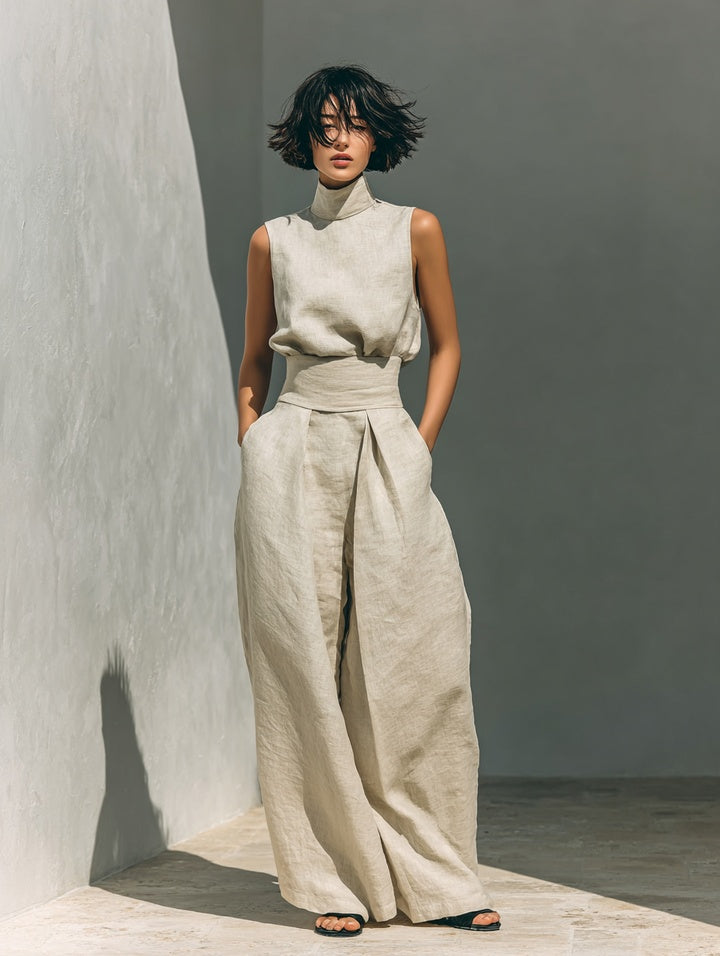 Dorothy™ | Beige Cotton-Linen Two-Piece Set