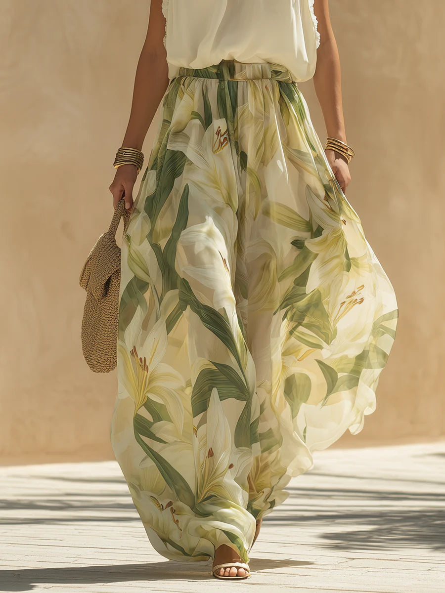 Alessandra™ | Chiffon Ruffle Top Print Trouser Set