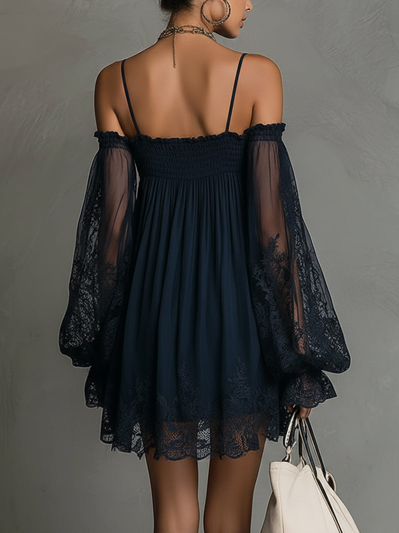 Betty™ | Navy Off-Shoulder Chiffon Mini Dress
