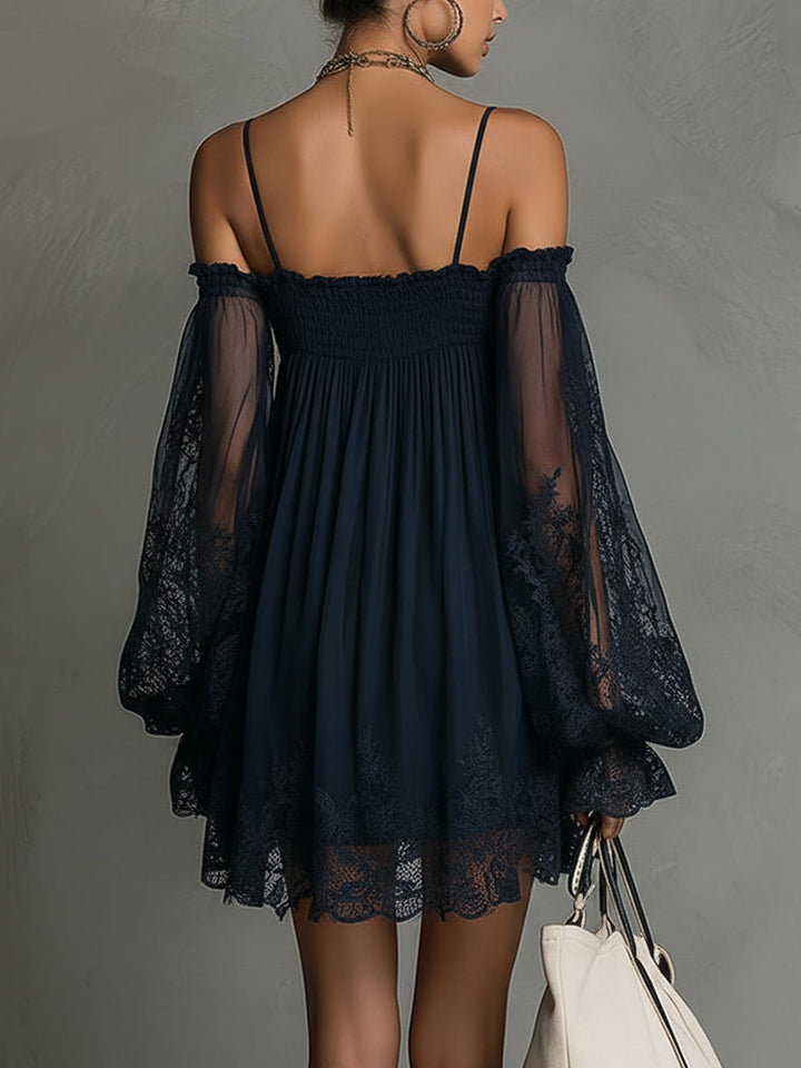 Betty™ | Navy Off-Shoulder Chiffon Mini Dress
