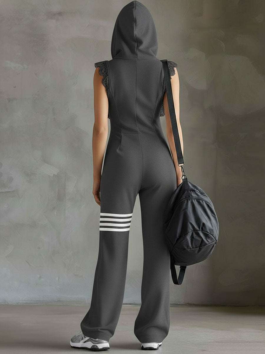 Giada™ | Retro Sports Hooded Striped Jumpsuit