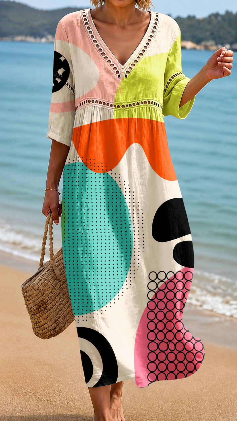 Colorful Abstract Print Beach Dress