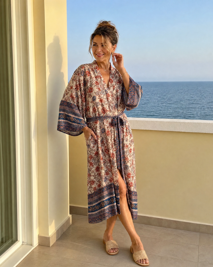 Miralyn | Floral Satin Wrap Lounge Robe