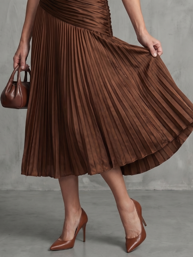 Theodora™ | Pleated Waist Stripe Midi Dress