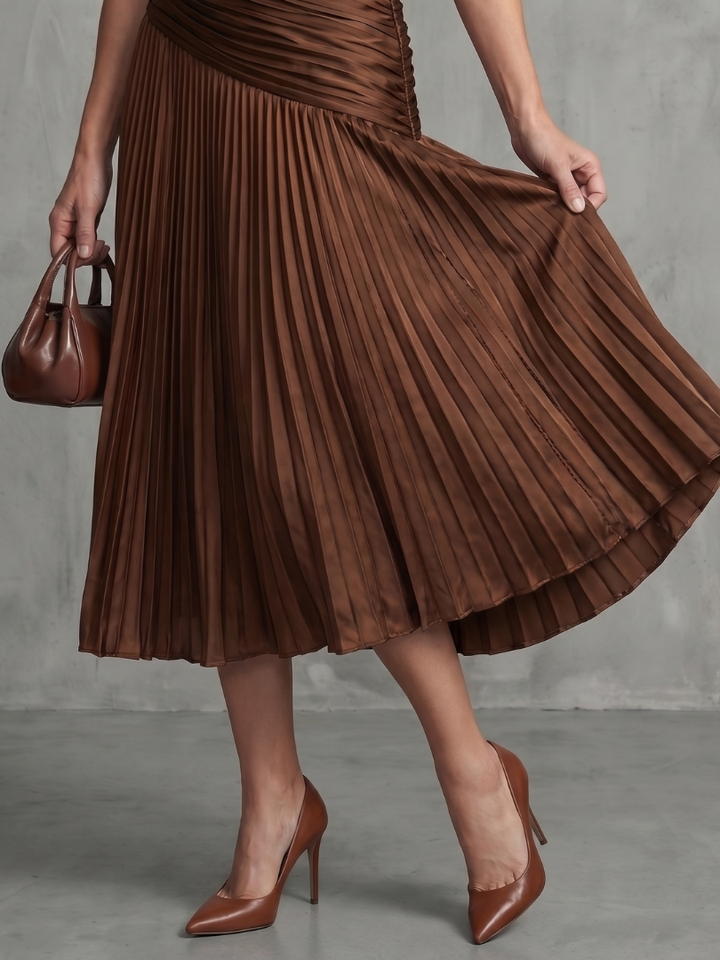 Theodora™ | Pleated Waist Stripe Midi Dress