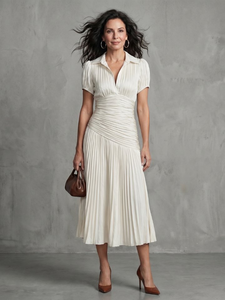 Theodora™ | Pleated Waist Stripe Midi Dress