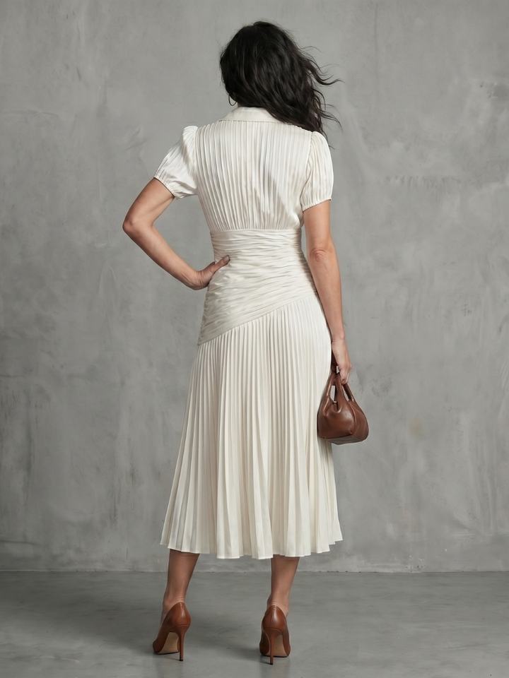 Theodora™ | Pleated Waist Stripe Midi Dress
