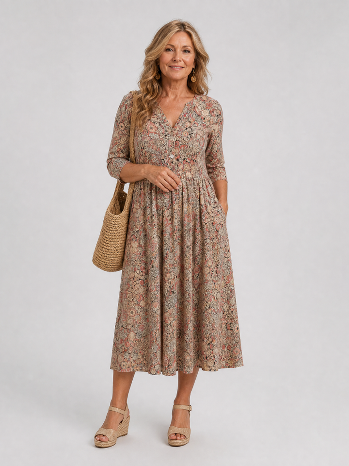 Picao | Vintage Front Three Quarter Sleeve Midi Dress