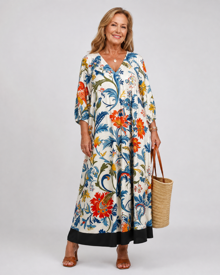 Avenelle | Botanical Scroll Print Everyday Pocket Midi Dress