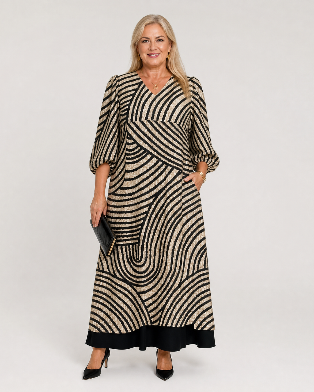 Vimera | Abstract Wave Print Casual Pocket Midi Dress