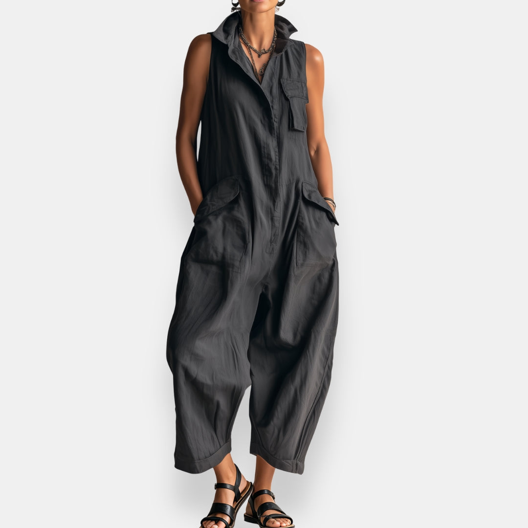 Ryker | Sleeveless Cargo Jumpsuit with Collar and Flap Pockets