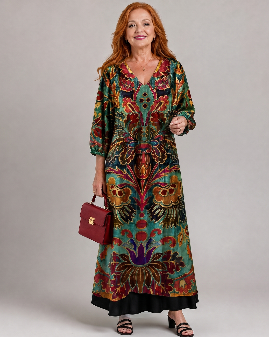 Valmira | Ornate Bohemian Print Loose Fit Midi Dress