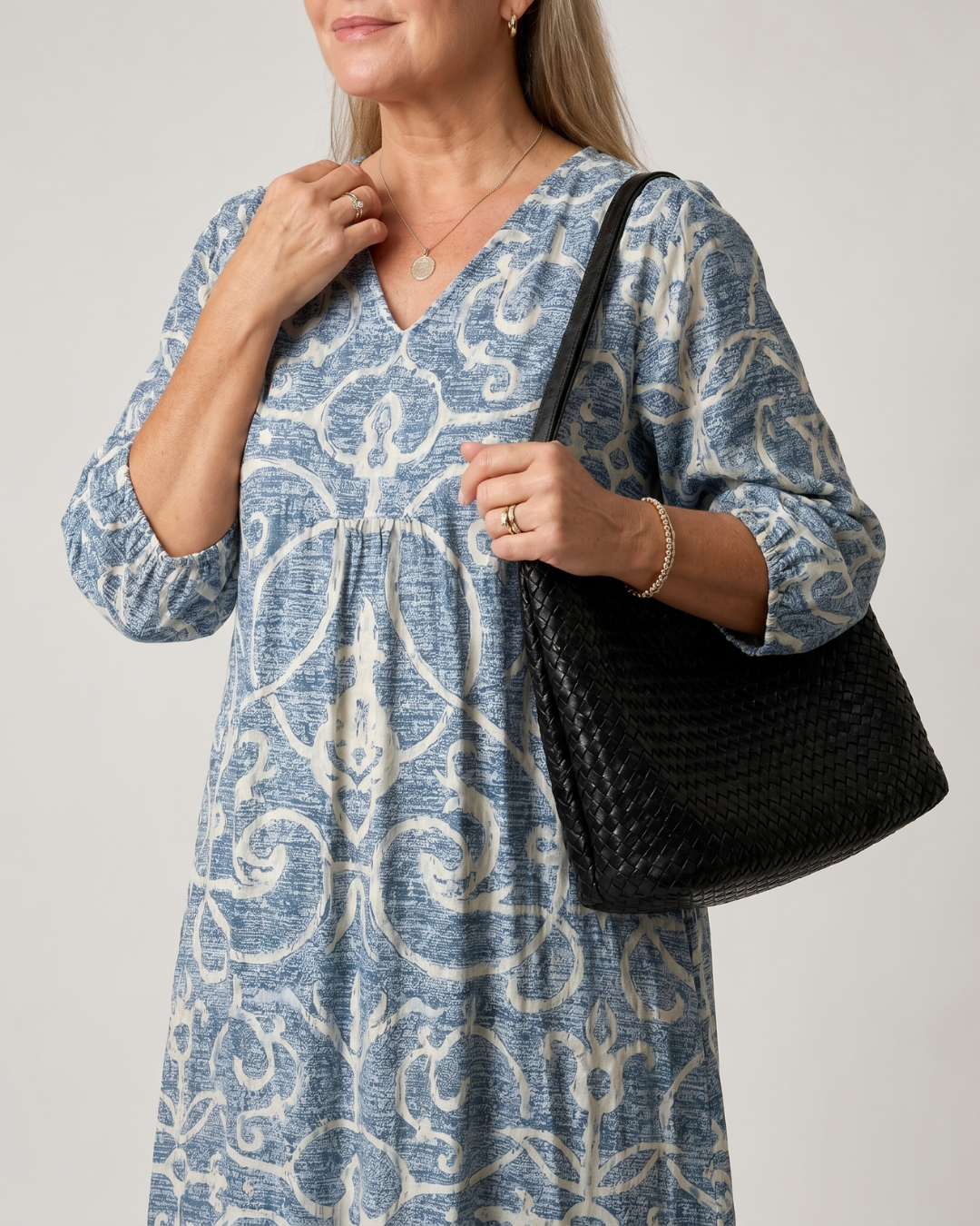 Lumera | Vintage Scroll Print Soft Drape Midi Dress