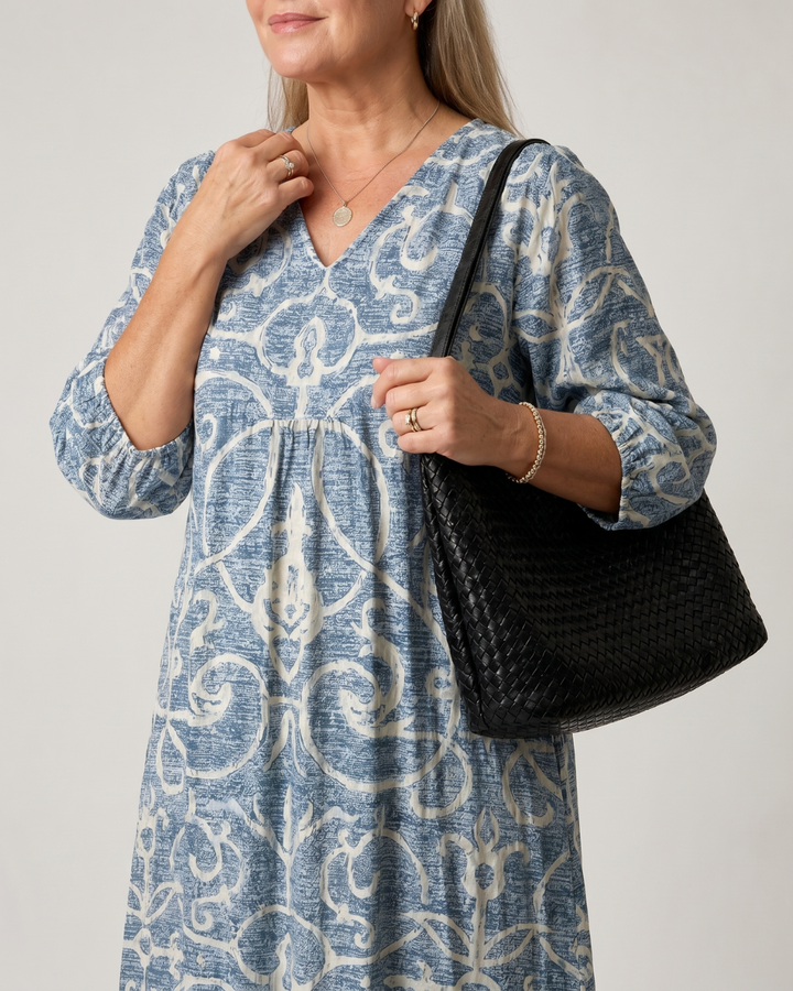 Lumera | Vintage Scroll Print Soft Drape Midi Dress