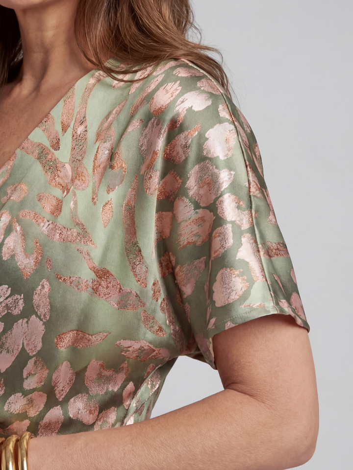 Charlotte | Abstract Print V Neck Twist Waist Midi Dress