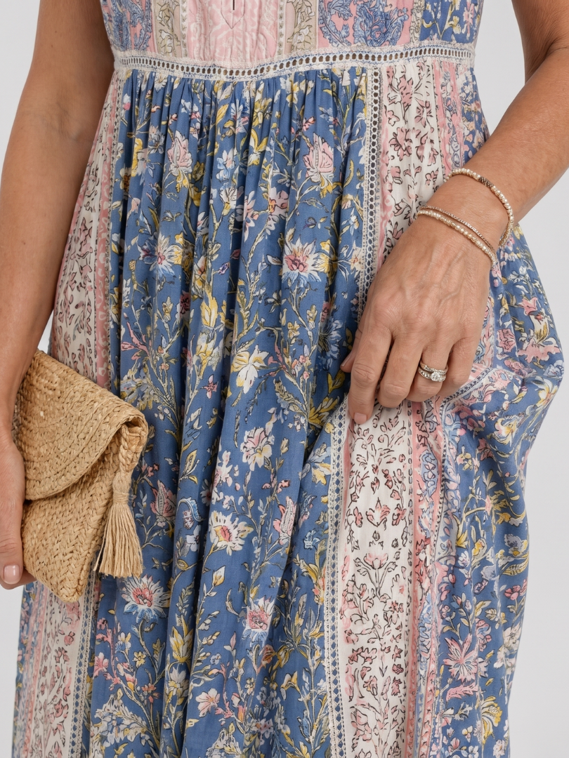 Lemez | Mixed Floral Sleeveless Button Detail Midi Dress