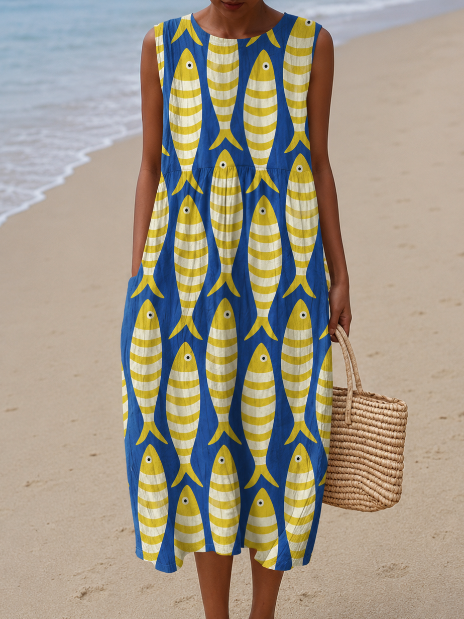 Victoria - Women's Sleeveless Printed Midi Dress