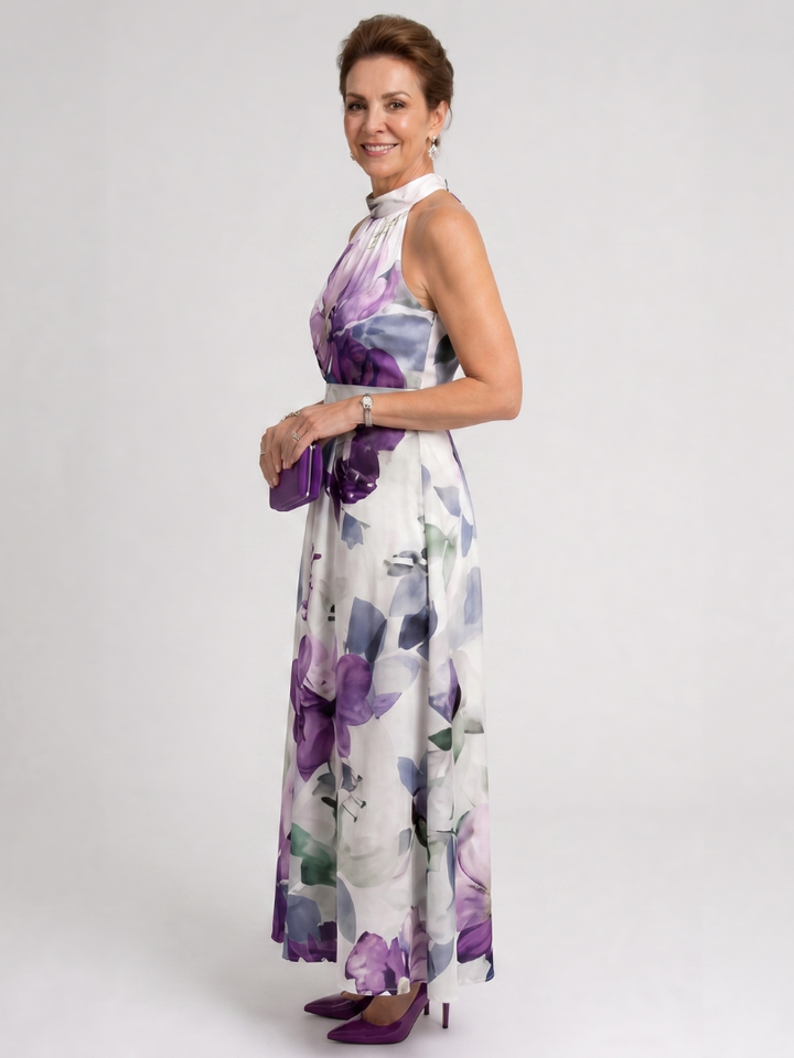 Omego | Soft Bloom Halter Neck Flowing Midi Dress