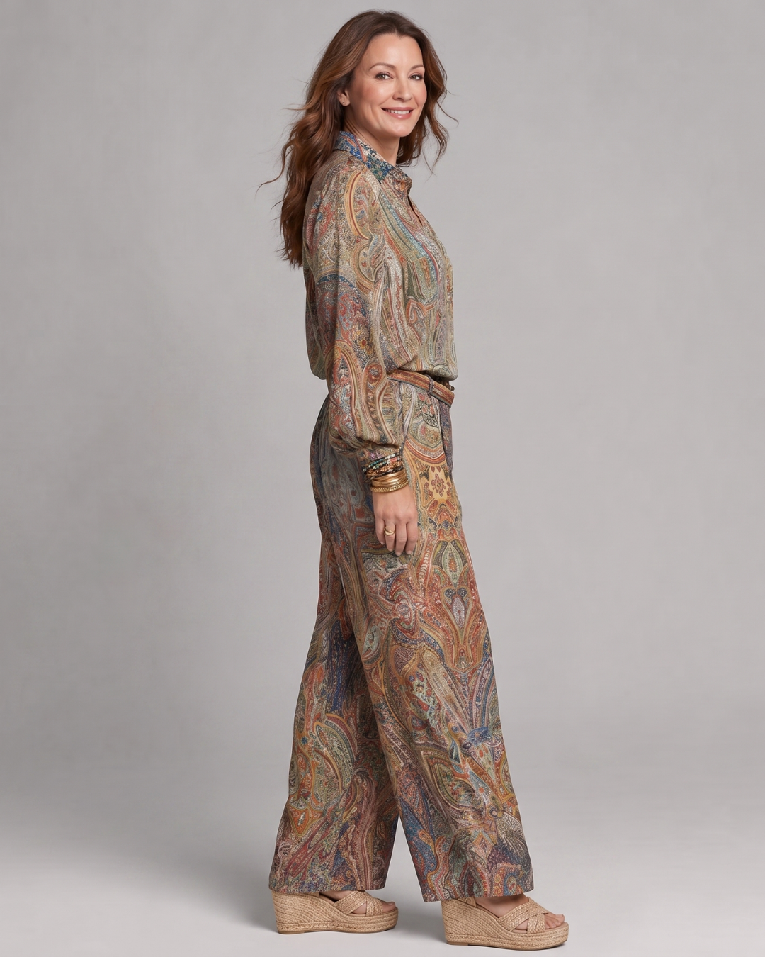 Virezza | Ornate Paisley Print Blouse And Wide Leg Pants Set
