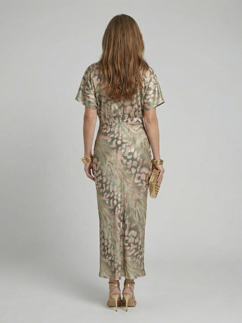 Charlotte | Abstract Print V Neck Twist Waist Midi Dress