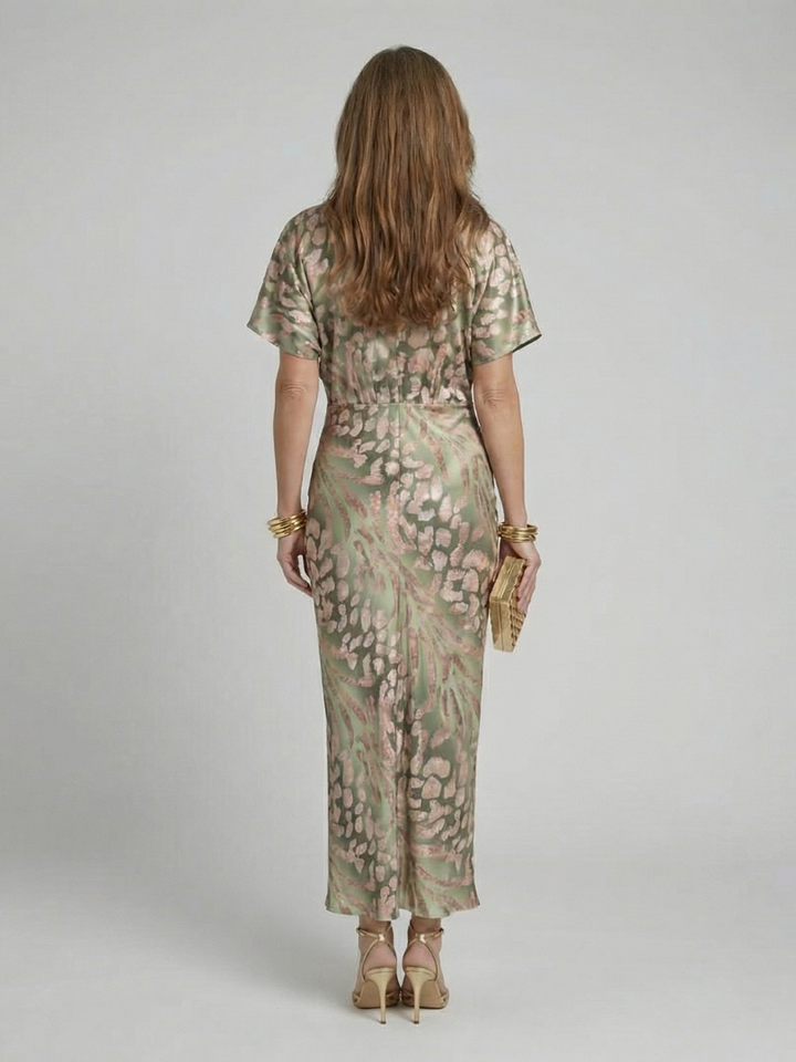 Charlotte | Abstract Print V Neck Twist Waist Midi Dress
