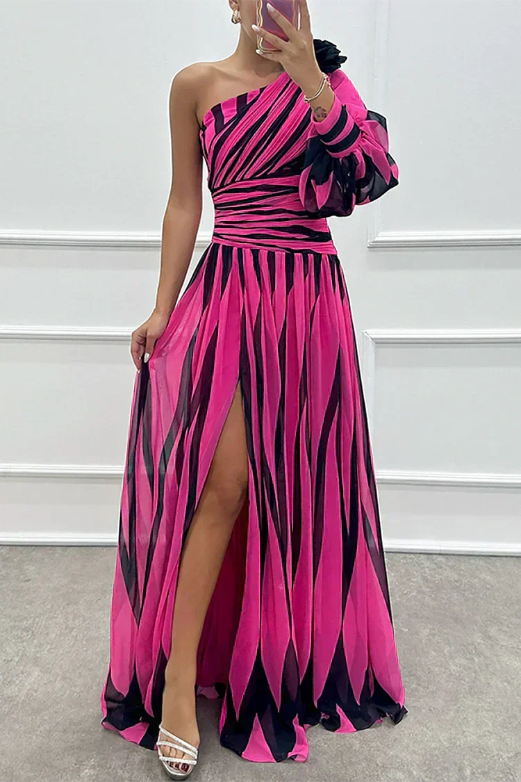 Pearl |Elegant Striped Maxi Dress with One Shoulder