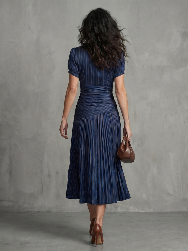 Theodora™ | Pleated Waist Stripe Midi Dress