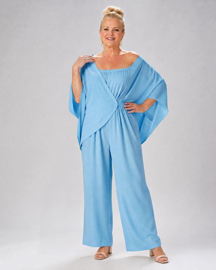 Vemrina | Draped Off Shoulder Top And Wide Leg Pants Set