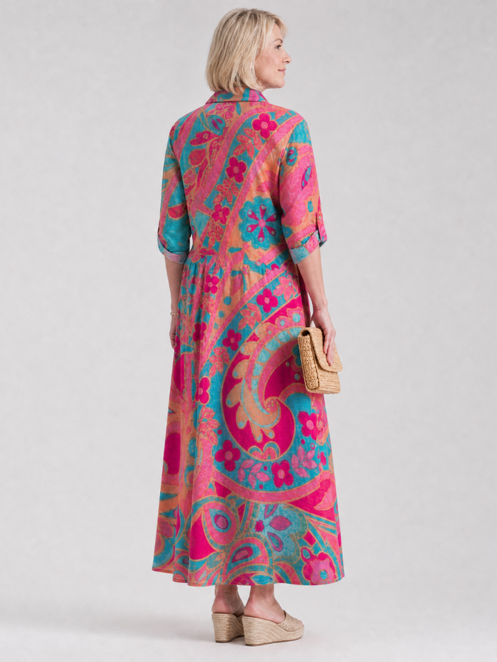 Klera | Printed Button Front Collared Midi Dress