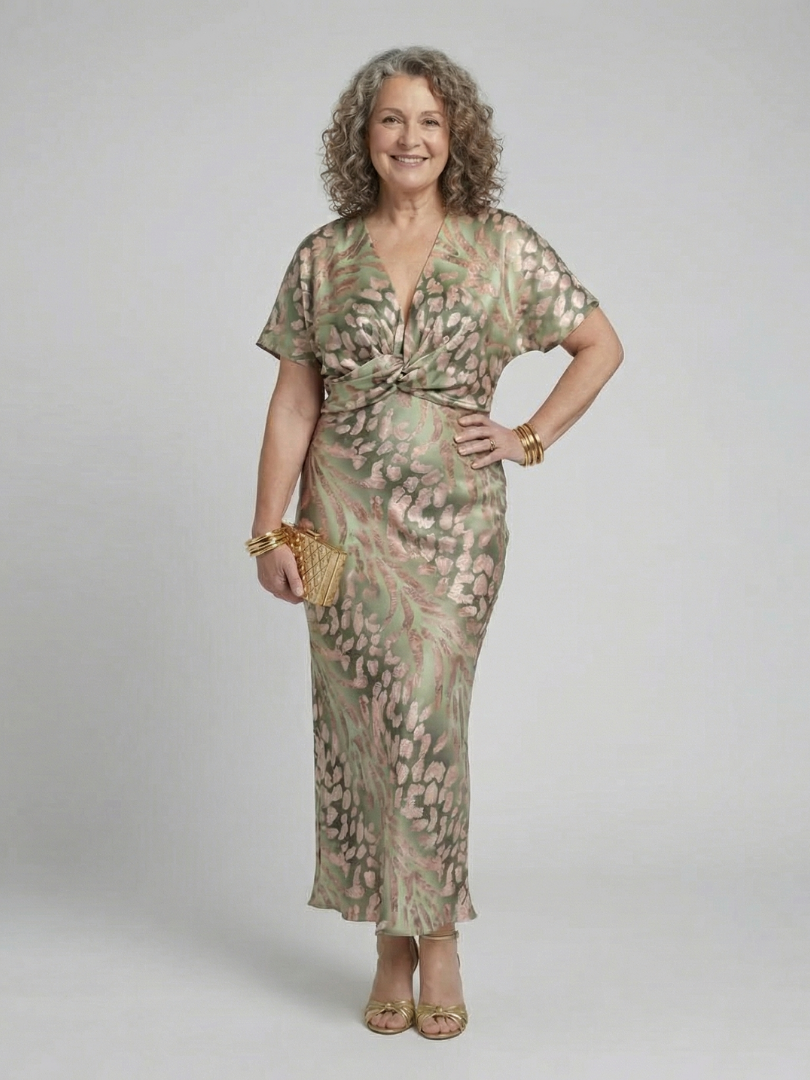 Charlotte | Abstract Print V Neck Twist Waist Midi Dress
