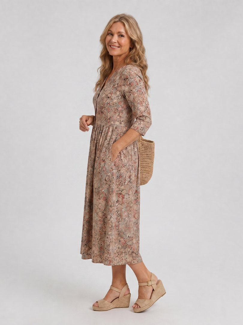 Picao | Vintage Front Three Quarter Sleeve Midi Dress