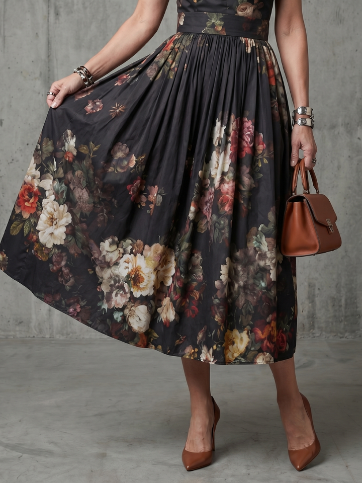 Greta™ | High Neck Keyhole Floral Midi Dress