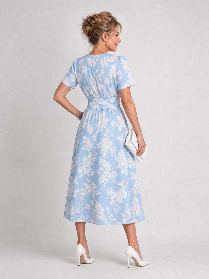 Marion | Floral Print Short Sleeve V Neck Midi Dress