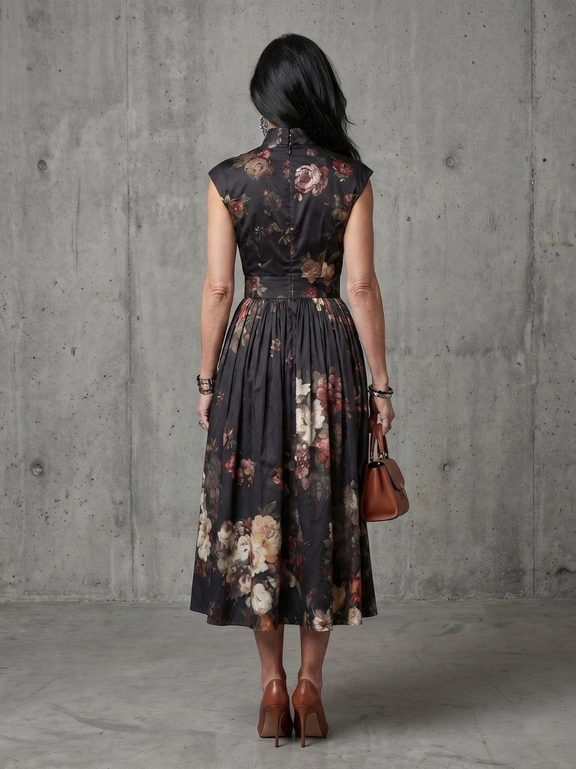 Greta™ | High Neck Keyhole Floral Midi Dress