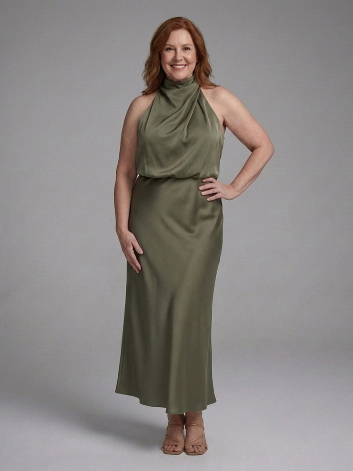 Rivelle | Halter Draped Midi Dress