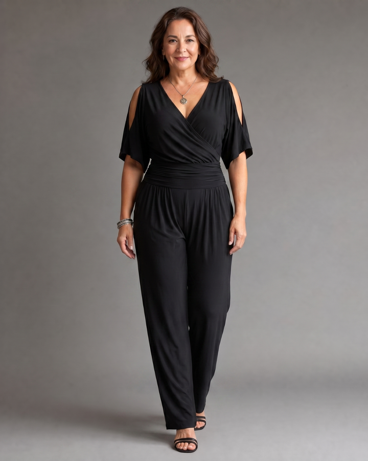 Nyxara | Cold Shoulder Wrap Waist Relaxed Jumpsuit
