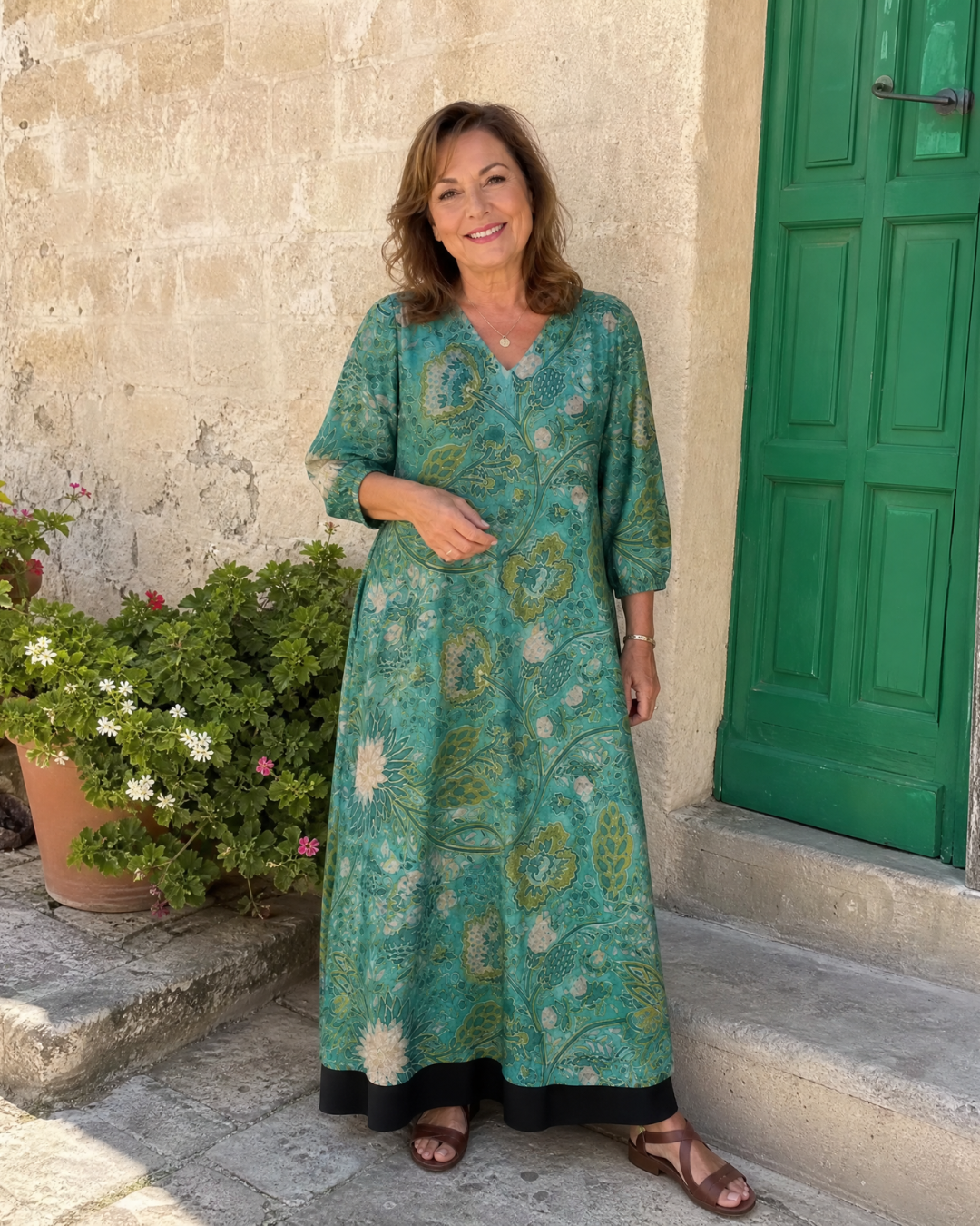 Siseman | Botanical Vine Print Relaxed Pocket Midi Dress