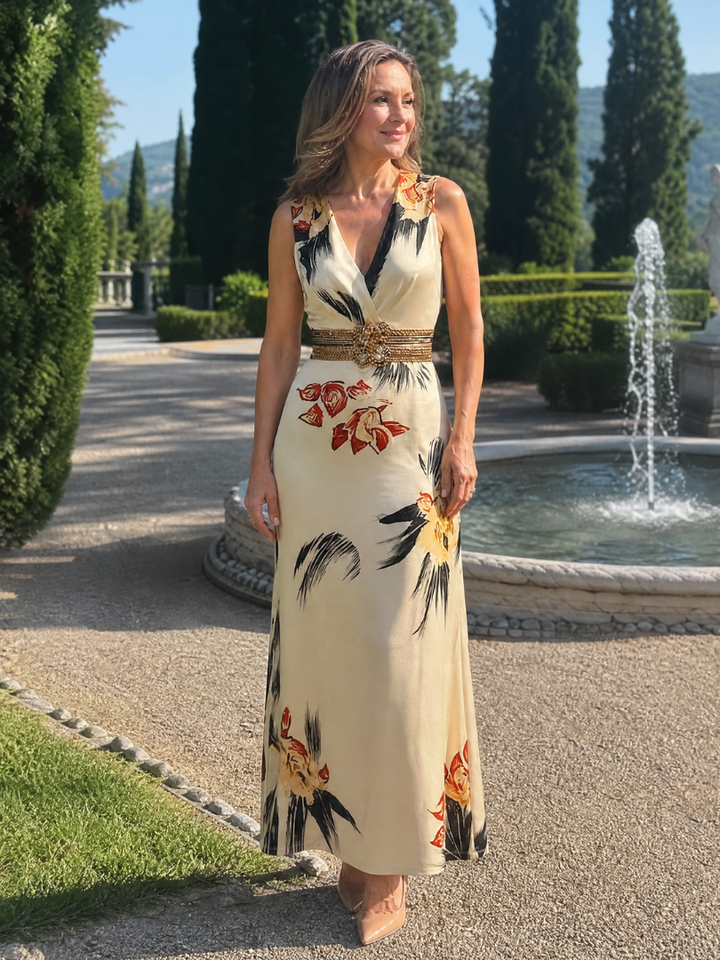 Loimen | Floral Print Sleeveless V Neck Midi Dress