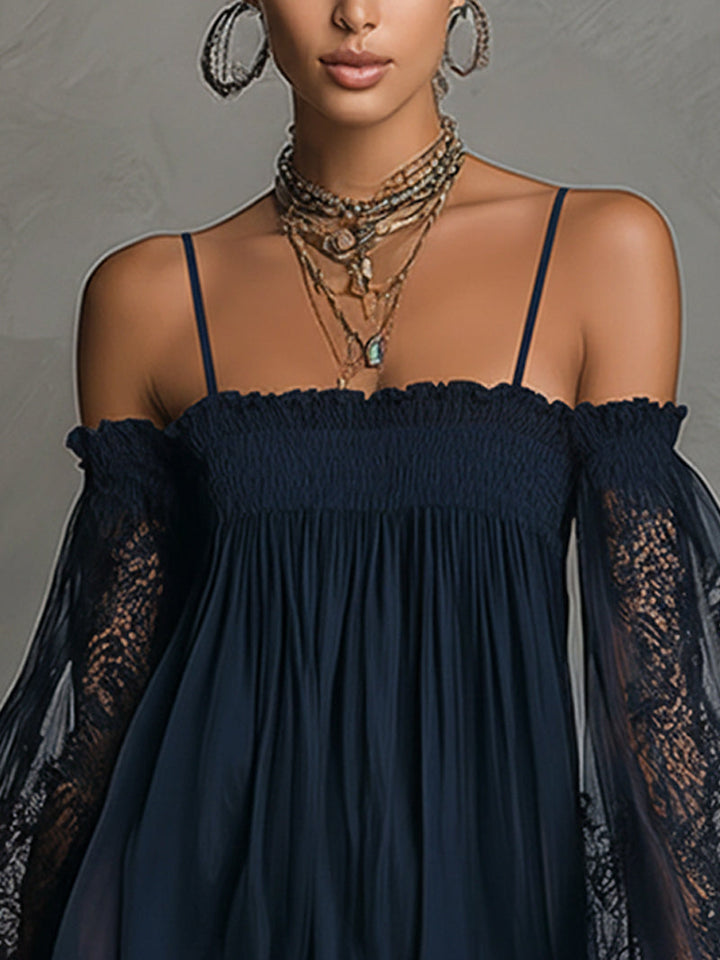 Betty™ | Navy Off-Shoulder Chiffon Mini Dress