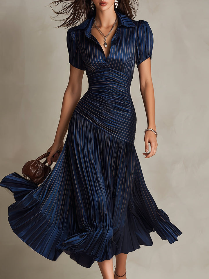 Theodora™ | Pleated Waist Stripe Midi Dress