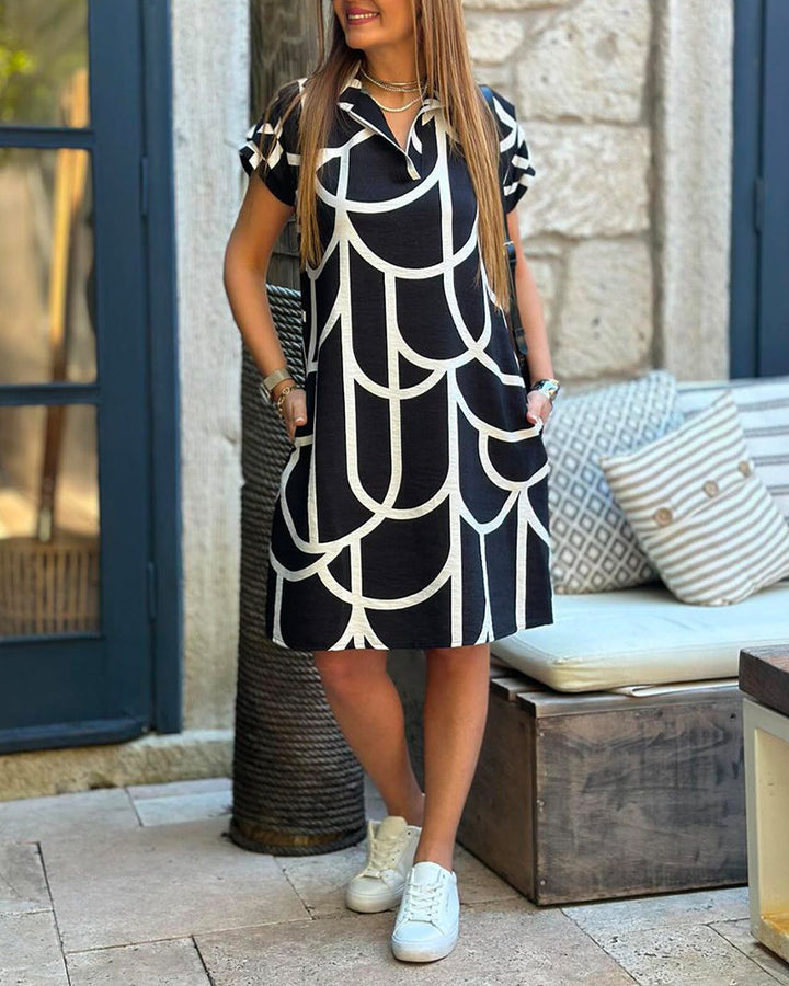 Ellanore™ | Geometric Print Polo Dress