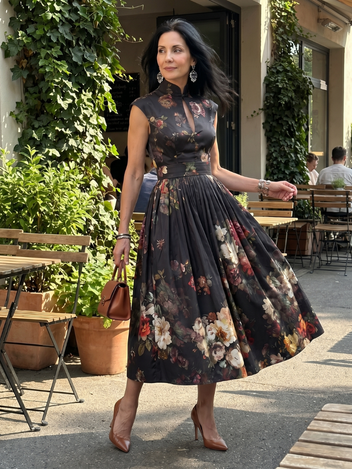 Greta™ | High Neck Keyhole Floral Midi Dress