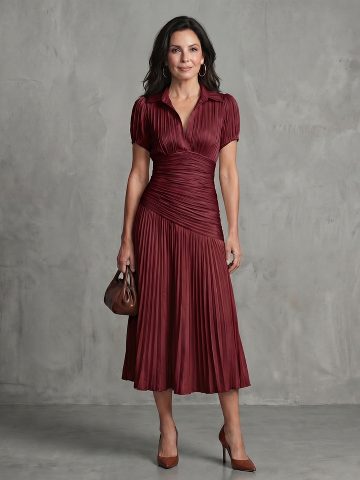 Theodora™ | Pleated Waist Stripe Midi Dress