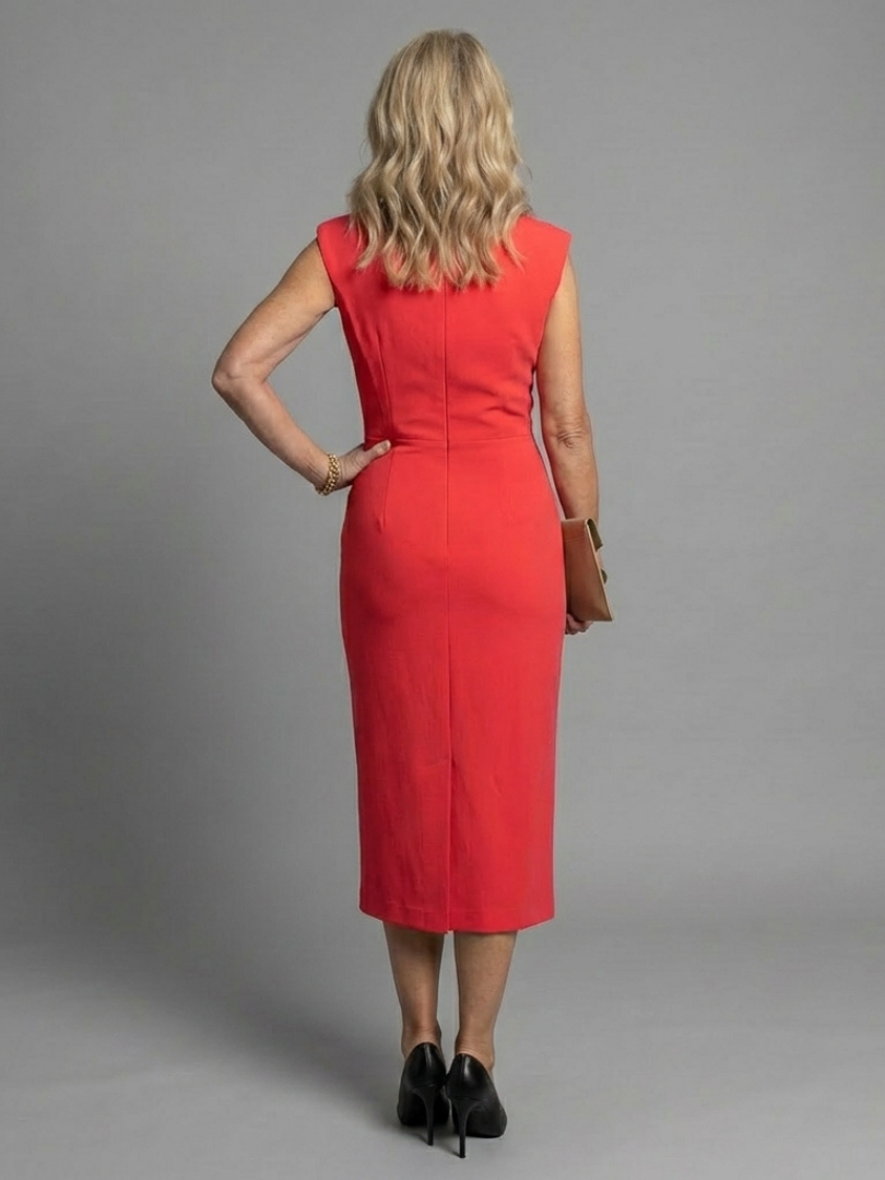 Thessaly | Sleeveless Structured Midi Dress with Front Slit