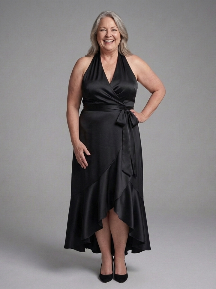 Briony | Halter Wrap Tie High Low Dress